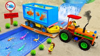 Diy tractor making Concrete Bridge for Train  diy mini tractor transporting Goldfish  HP Mini [upl. by Jilleen]