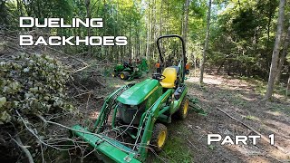 Dueling Backhoes Part 1  HydrosPlus vs Stock John Deere 1025R [upl. by Yatnoj]