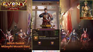 \ Evony The Kings Return  Unlock General Miyamoto Musashi EpicMelee and Gameplay [upl. by Eissolf59]