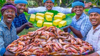 BUTTER GARLIC PRAWNS  Shrimp Roast with Butter  Spicy Prawn Recipe Cooking in Village [upl. by Quenna]