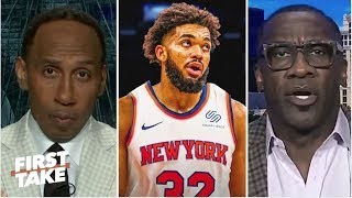 FIRST TAKE  quotBest trade everquot  Stephen A amp Shannon reacts to Knicks acquire KarlAnthony Towns [upl. by Gavriella406]