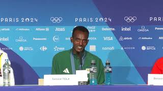 Tamirat Tola ETHIOPIA wins Mens Marathon in Olympic record at Paris 2024  PRESS CONFERENCE [upl. by Pros]