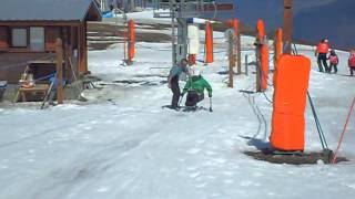 Adaptive skiing  getting on a drag lift in monoski demo [upl. by Grory]