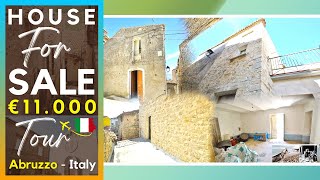 €11K  House Tour  Italy Real Estate  Stone Home to renovate with TERRACE hill view in Abruzzo [upl. by Bove]