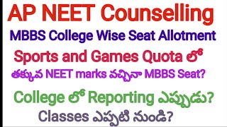 AP NEET 2024 MBBS కౌన్సిలింగ్  Sports Quota College wise Seat Allotment apmbbs mbbs [upl. by Deborah]