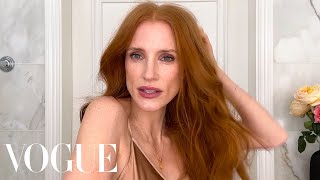 Jessica Chastain on Dry Skin Care Face Slapping amp Kardashian Influences  Beauty Secrets  Vogue [upl. by Ner]