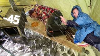 EXTREME Winter SNOW STORM 45C WINTER CAMPING WINTER STORM hits HOT tent FREEZING wind [upl. by Dnalyaw706]