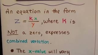 Algebra I 127b Equations involving Combined Variation [upl. by Treblah]