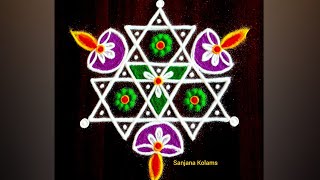 4222🌺53 Dot🌺Karthigai DeepamNew year 🌺Margazhi Special🌺Easy Traditional 🌺New design🌺Amazing muggu [upl. by Nonnahsed]