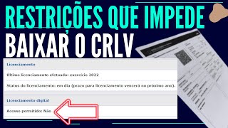 LICENCIAMENTO DIGITAL ACESSO PERMITIDO NÃO CRLV Não Liberado Para Emissão Porque [upl. by Rooke280]