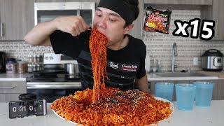 Most Korean Fire Noodles Ever Eaten x15 Packs  불닭 볶음면 도전 [upl. by Trefler87]