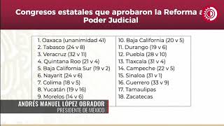 López Obrador enlista 18 estados que han aprobado la reforma judicial Puebla y Tlaxcala incluidos [upl. by Phyl]