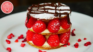 How To Make Raspberry Mille Feuille  Малиновый и ванильный мильфей [upl. by Yttig]