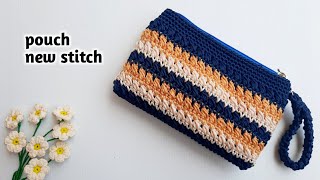 crochet new stitch pouch  dompet rajut dengan motif terbaru [upl. by Nodnyl181]