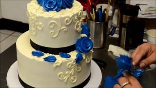 Two Tier Blue Roses Wedding Cake  Decorating Tutorial [upl. by Williams]