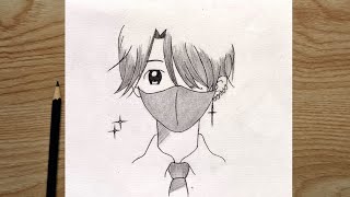 Anime Boy Hidden Face With Mask Easy Drawing Step By Step For Beginners  Pencil Drawing Tutorial [upl. by Ujawernalo504]