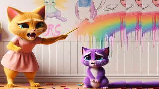 Purple Kitten Draws Graffiti on the Wall cats funny sad cat aicat cutecat [upl. by Stiles328]