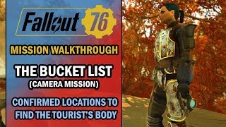 Fallout 76 – Side Mission Walktrough  The Bucket List Camera Mission  How to Find the Tourist [upl. by Kutzenco878]