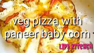 Veg pizza with paneer and babycorn pizza recipe veg pizza [upl. by Woolson]