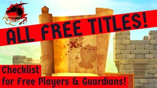 AQ3D All Free Titles Explorer Badges AdventureQuest 3D For Free Players amp Guardians Full List [upl. by Eivad377]