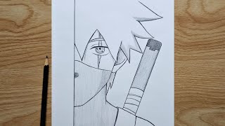 Easy anime half face drawing  How to draw Anime Ninja  Kakashi  step by step  naruto tutorial [upl. by Schrader]