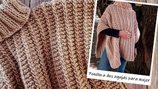 Poncho SÚPER FÁCIL a dos agujas para mujer ¡TÉJELO EN UNA PIEZA [upl. by Annahoj]