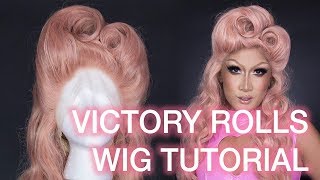 1940s Victory Rolls Wig Styling Tutorial Princesswig Peach Pink Synthetic Lace Front [upl. by Donadee]