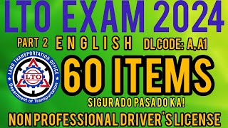 LTO NONPROFESSIONAL EXAM REVIEWER 2024  CODE A A1  ENGLISH PART 2 [upl. by Aillil]