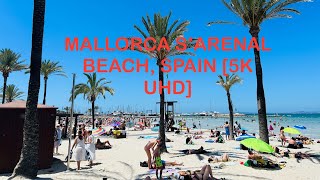 S’Arenal Mallorca Spain Beach Walking Tour in July 2024 5K UHD [upl. by Terrene]