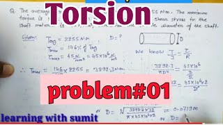 Problem on torsion 01  diameter of shaft  lec 03  Engineering Mechanics  Sumit Dwivedi [upl. by Troy280]