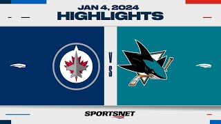 NHL Highlights  Jets vs Sharks  January 4 2024 [upl. by Eladnor]