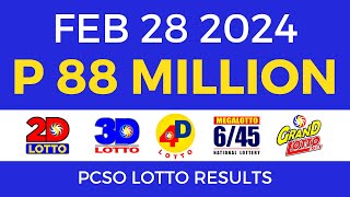 Lotto Result February 28 2024 9pm PCSO [upl. by Esorbma]