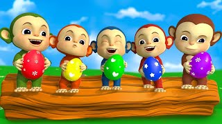 Five Little Monkeys  Suprise Eggs  Baby RoyaCoco Nursery Rhymes amp Kids Songs [upl. by Gad273]