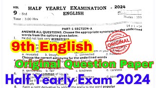 9th english half yearly question paper 2024  9th english half yearly original question paper 2024 [upl. by Ocire]