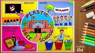 Plastic Free School drawing  Poster chart project for students  Draw plastic mukt vidyalaya [upl. by Hserus]