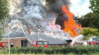 Zeer grote brand verwoest 3 schuren en een woonhuis in Godlinze [upl. by Derf756]