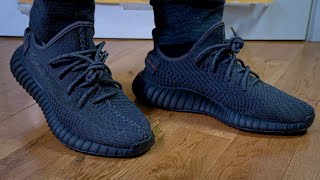 Adidas Yeezy 350 V2 BLACKBlack Static  Unboxing Review amp On Feet [upl. by Zerla796]