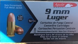 9mm Aguila 124gr FMJ 1E092110 Velocity Test 393quot Barrel [upl. by Inad]