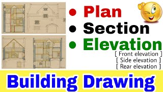 Plan  Section  Elevation  difference in Building Drawing 📉 [upl. by Jarid183]