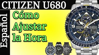 Citizen Navihawk  Skyhawk U680  Cómo Configurar  Ajustar la hora Español [upl. by Eciruam]