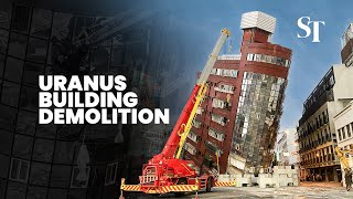 Demolition begins on tilted Uranus Building a symbol of Taiwan earthquake [upl. by Eisaj]