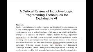 A Critical Review of Inductive Logic Programming Techniques for Explainable AI [upl. by Thecla320]