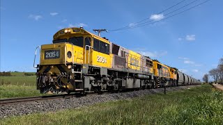 TasRail 2054 2053 46 Coal train crossing Brooklyn Road Moltema [upl. by Ennaylime]