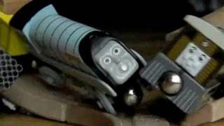 Thomas the Tank Engine  runaway Spencer crashes into Toby 2 times in slow motion 300fps [upl. by Ayak]