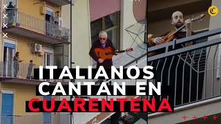 Italianos sobrellevan la cuarentena cantando el himno desde sus balcones [upl. by Htnamas233]