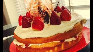 Easy strawberry filled vanilla cake with whipped cream frosting Mind your own Taste [upl. by Verene]