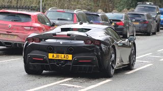 Supercars in Alderley Edge 2024 SF90 Stradale Revuelto SV x2 Vanquish Onyx GTX700… [upl. by Magner]