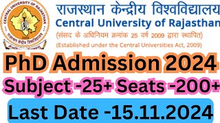 PhD Admission 2024  Central University of Rajasthan PhD Admission 2024 [upl. by Janaya394]