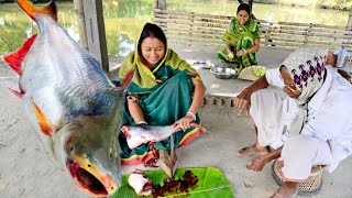 4 kg পাঙ্গাস মাছ কেটে কাঁচা টমেটো দিয়ে তেলঝাল রান্না করলাম সাথে ওলকপির ডাল আর জমিয়ে দুপুরে খাওয়া [upl. by Ynafets]