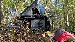 Rooftop Tent Woodland Camping Landrover Defender Camper [upl. by Avrit]